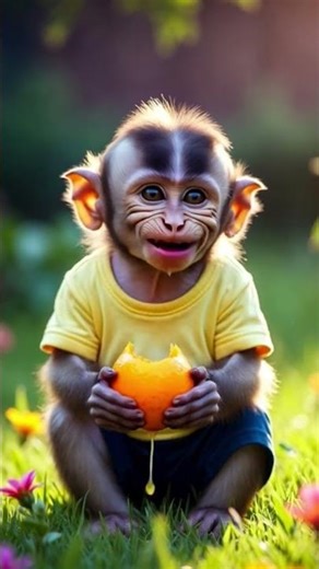 Monkey eating orange 🍊😋 #monkey #cute #funny #shortvideo #aivideo #short