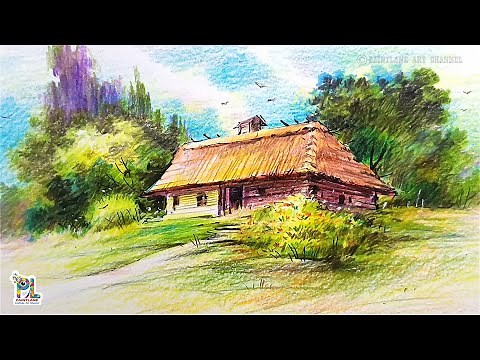 How to draw Countryside Cottage Drawing | House with Color Pencils | Landscape Art Step by Step