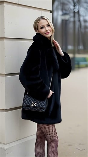 Fatal Attraction: Black Fur, Fishnets & Red-Sole Heels for the Ultimate Winter Glam! #model #beauty