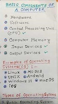 Basic Components of a computer? l Examples of Operating Systems l Types of Operating Systems #shorts