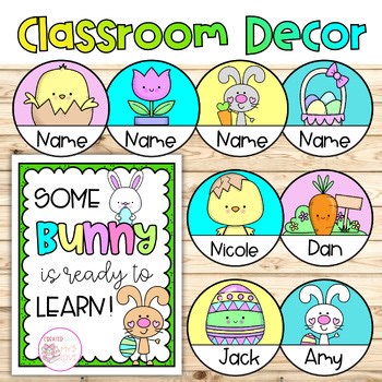 Editable Easter Chicks Bunny Door Display Name Tag Classroom Decor Desk Labels