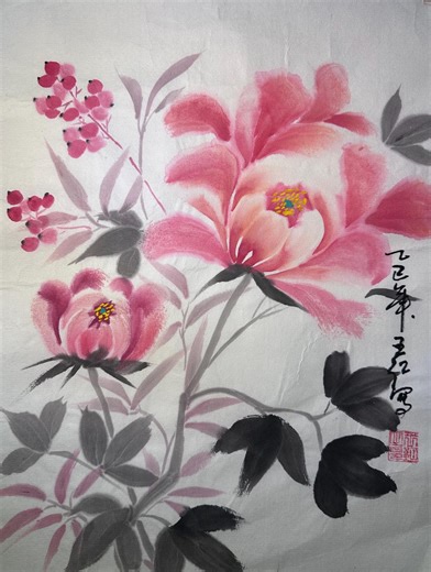 Original Chinese Ink Floral Painting, Hand Painted Pink Blossom on Rice Paper, Spring Flower Wall Art, 10 × 13 Inches - Etsy