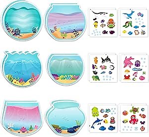 CY2SIDE 12PCS Summer Sea Animal Stickers, Make A Sea Sticker Scene with Sharks Tropical Fish, Make Your Own Ocean Animal Scene Craft, DIY Summer Party Class Activities Home Project