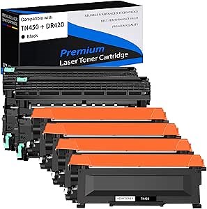 4 Pack TN450 High Yield Black Toner Cartridge + 2 Pack DR420 Drum Unit Replacement Compatible for Brother MFC-7860dw MFC-7360n HL-2280dw HL-2270dw HL-2240 DCP-7065dn Intellifax 2840 Printer