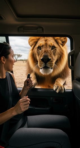 Lady Shuts Window on Hyena as Lion Chases it. Wild moment caught live #wildlife #lionhunt #nature