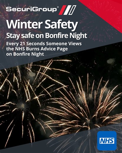 🔥 Bonfire Night Safety Alert 🔥Every 21 seconds, someone views the NHS burns advice page on Bonfire Night. Celebrate smart and stay safe using these tips: 🎆 Attend organised displays 🧯 Keep water nearby 🚫 Never use petrol or burn aerosols 👀 Supervise kids with sparklers #BonfireNight #FireworkSafety #StaySafe | SecuriGroup