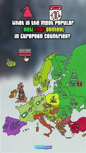 🎅New Year Symbols in Europe🎄 #shorts #map #europe #symbols #newyear #geography