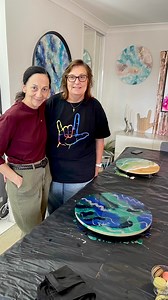 Louise and Bernie created ocean-inspired resin pieces in our latest Auslan workshop #ResinArtAustralia #OceanVibes #CreativeWorkshop | Graphiq Design