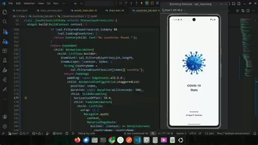 Muhammad Aftab Liaqat on Instagram: ""Don't watch the clock; do what it does. Keep going." – Sam Levenson During this semester break, instead of pausing learning, time was dedicated to upskilling and practicing API integration in Flutter. Concepts from Sir Asif Taj’s playlist were applied hands-on to make projects more efficient, responsive, and user-friendly, strengthening skills and preparing for real-world app development. As a result, a fully functional COVID-19 Tracker app has been built an