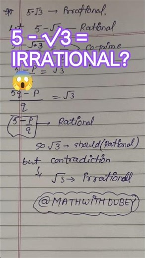 5 - √3 Irrational Proof 😱 | Maths Trick Shorts | Class 10