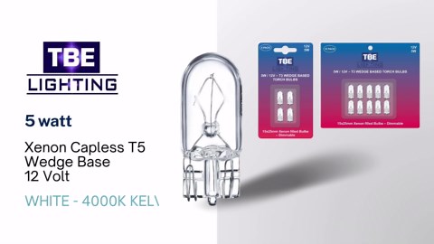 TBE LIGHTING Replacement 12 Volt, 5w T3 1/4 Wedge Base Xenon Bulbs, Pack of 4 Low Voltage Wedge Base Bulbs W5W for Landscape, RV and Cabinet Lighting T10 Dimmable Clear Bulb.