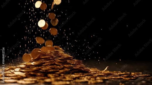 Golden Cascade: A captivating visual of shimmering gold coins cascade down, forming a magnificent pile. a symbol of wealth and prosperity.