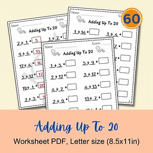 Addition up to 20 Worksheets: 1st Grade Math Practice (PDF) - Etsy Canada