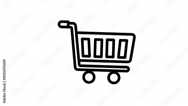 Animated shopping cart line icon on transparent background, ecommerce animation, 4k video motion graphic with alpha channel, use for web design, mobile apps, ui design