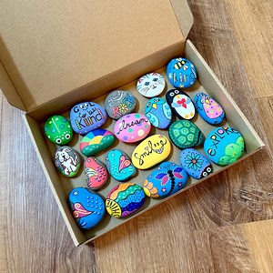 Box of Rocks - Happy Stones, Hand Painted Cute Creatures and Kindness Rocks - Etsy