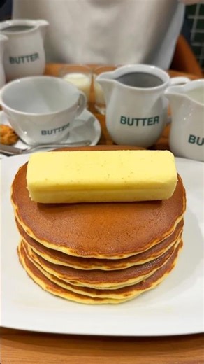Huge pancake with a stick of rich butter 🥞 #japanesefood