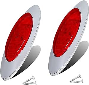 2Pcs 6.6in 16LED Red Led Side Marker Lights Waterproof Sealed Chrome Surface Mount Trun Signal Brake Tail LED Light Kits Replacement for Truck Trailer Pickup Caravan RV Vans Marker lights
