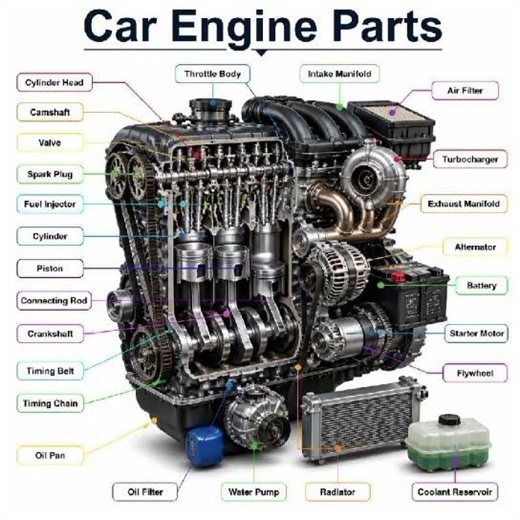⚙️ Every Major Part of a Car Engine Explained #gk #engineparts#motorspares