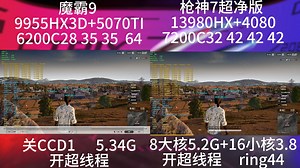 9955HX3D对比13980 移动端新旧王者接替！ 吃鸡Y城石头对比