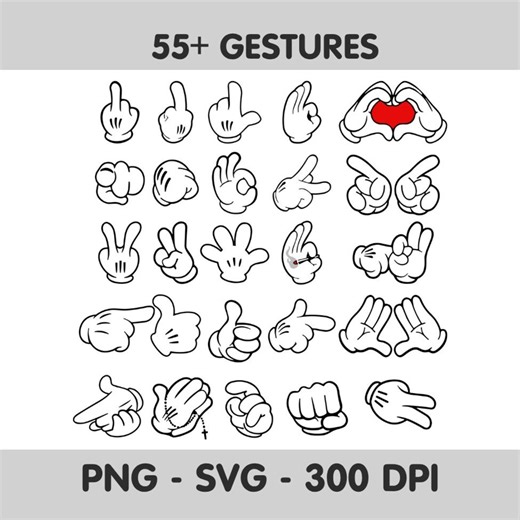 Mickey Mouse Hands Gestures Svg Png Bundle | Mickey N Minnie Mouse Hands Cricut Files - Etsy