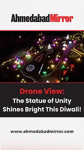 Witness the breathtaking drone view of Kevadia's Statue of Unity illuminated during Development Week celebrations just before Diwali. Gujarat's iconic landmark radiates grandeur and beauty. #StatueOfUnity #DiwaliVibes #GujaratTourism #Kevadia #DevelopmentWeek #DroneView #GujaratNews #ahmedabadmirrorofficial | Ahmedabad Mirror | Facebook