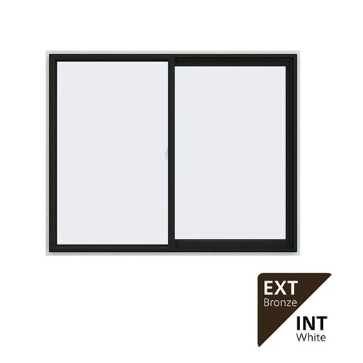 Check The Home Depot's Q&A Before Buying: JELD-WEN 60 in. x 48 in. V-2500 Series Bronze Exterior/White Interior FiniShield Vinyl Right-Handed Sliding Window w/Mesh Screen