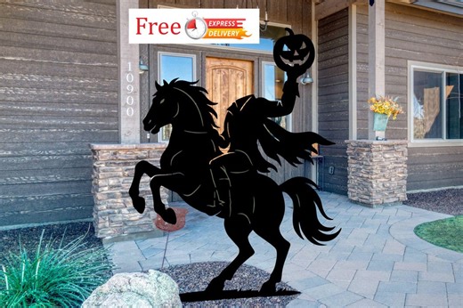 Metal Headless Horseman Garden Stake, Halloween Yard Decor - Etsy