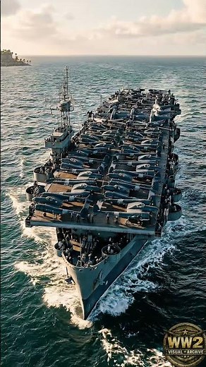 P 38s & P 47s Flood USS Barnes Deck Escort Carrier Ferry Across Pacific Fury!