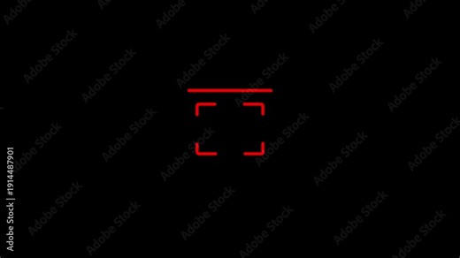 Clean red line depicting a scanning or targeting reticle with corner brackets and a horizontal line, presented on a solid black background for use in digital interfaces or technical Keywords: scan