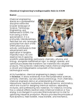Chemical Engineering & STEM - No Prep -Science Reading Worksheet - 100% Editable