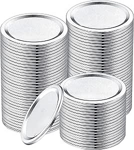 100-Count [Wide Mouth] Canning Lids for Ball, Kerr Jars - Split-Type Metal Mason Jar Lids for Canning - Food Grade Material, 100% Fit & Airtight for Regular Mouth Jars (86mm Wide Mouth（100 Lids）)