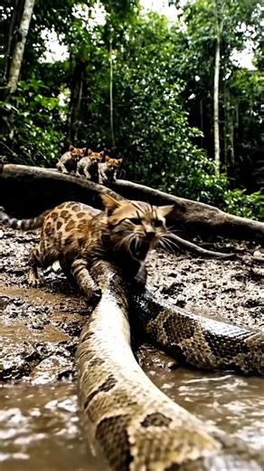 This cat was almost eaten by a snake in the river #animals