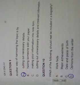 GR 9 ENG A117QUESTION 9Another way of narrowing the topic i... | Filo