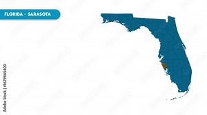 Sarasota Map Video, Florida map, Political Map of Florida, national flag and borders, perfect for presentations, travel, education, geography, and global studies.