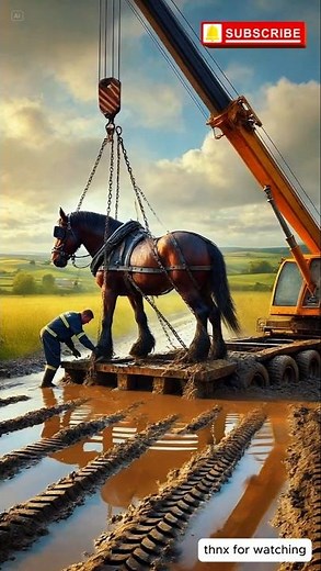 🐎 Horse Stuck in Mud Rescued by Crane! | Heartwarming Rescue Story 🆘✨