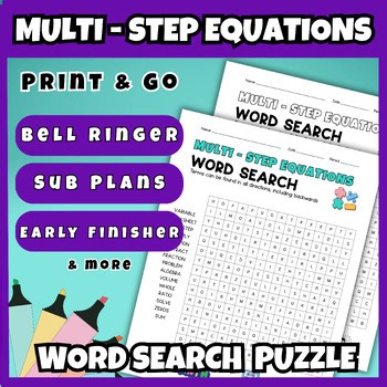 Printable Multi Step Equations Word Search Middle School Math Vocabulary Game