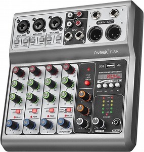 Aveek Professional Audio Mixer, Sound Board Mixing Console with 5 Channel Mixer, Stereo DJ Mixers for Recording, Live Streaming, Podcasting