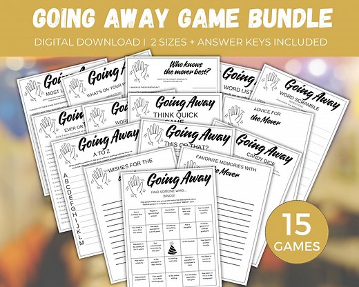 Going Away Party Game Bundle, 15 Printable Moving Party Games, Farewell Party Games, Bon Voyage Game, Going Away Party Icebreakers - Etsy