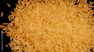 Looped: dry raw rice paddy cereal grains spinning slowly. Looped 4K UHD video footage.