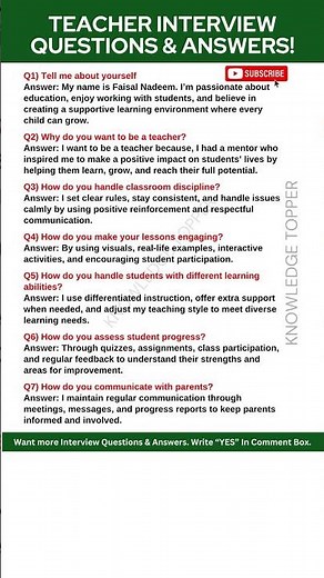 Teacher Interview Questions and Answers | Teaching interview Questions and Answers