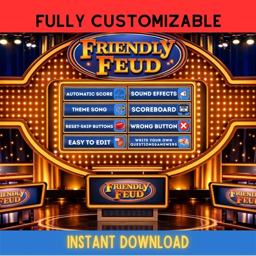 Editable Friendly Feud Game | Customizable Powerpoint Game Show With Auto Score | Interactive Game Night | Perfect for Adults - Kids | - Etsy