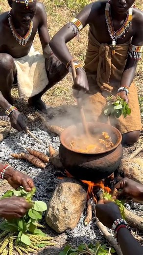 African Tribe Food Outdoor Scene | Village Spirit Flow #shorts #hadzabetribe