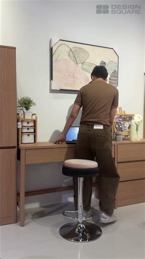 Japanese-style computer/work desk setup: TOMO desk with a clean design and silent-closing drawers.