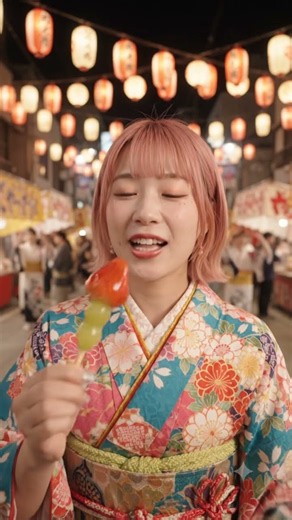 伝統的な着物を着てお祭りに行ってきたよ👘✨最高の夏の思い出！​#着物女子 #お祭り #日本文化 #伝統行事 #kimono #festival #shorts