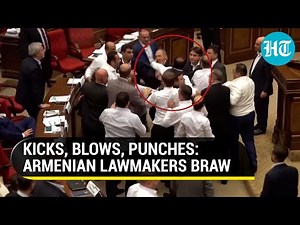 Massive fight in Armenia's parliament as lawmakers grappled with one another. Cameras showed Armenian lawmakers hurling objects across the floor of the house. The scenes of chaos broke out on Wednesday during an ongoing session of parliament. | Hindustan Times