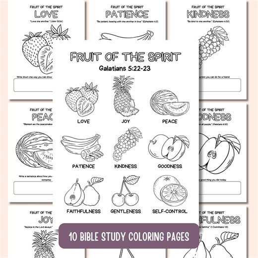 Fruit of the Spirit Coloring Pages for Kids, Bible Verse Printable Activity Set - Etsy