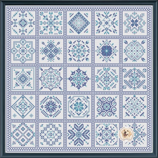 Blue Quaker Tile Sampler Cross Stitch Pattern – Geometric Folk Patchwork (digital PDF, Instant Download) - Etsy Canada