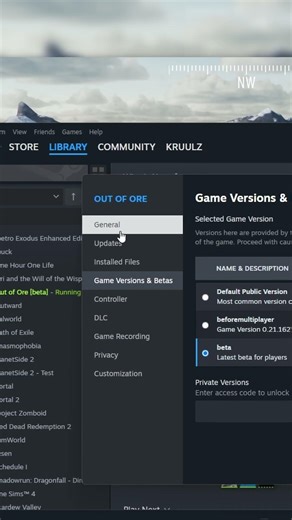 how to enable Out of Ore Beta