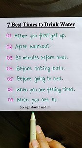 30K views · 79K reactions | 7 best times to drink water . . . #english #englishlearning #shorts #reels #englishtips #fbreels #vocabulary #learn #englishclass #englishcourse #education #englishteacher #englishgrammar #viralreels #trendingreels | Tushar Ghosh | Facebook
