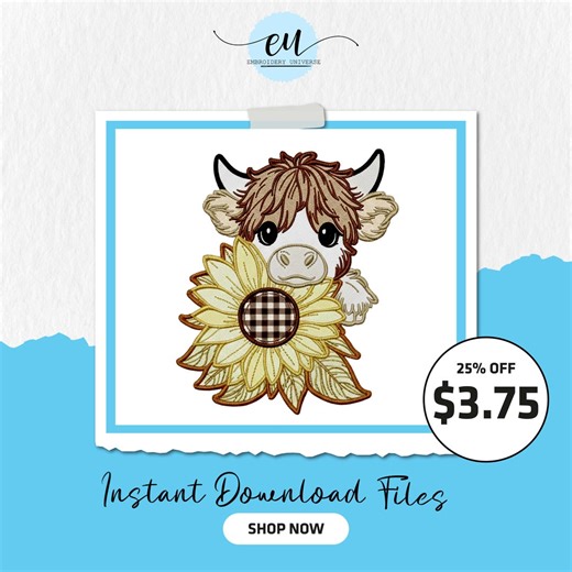 Highland Cow Calf Embroidery Design File - Etsy